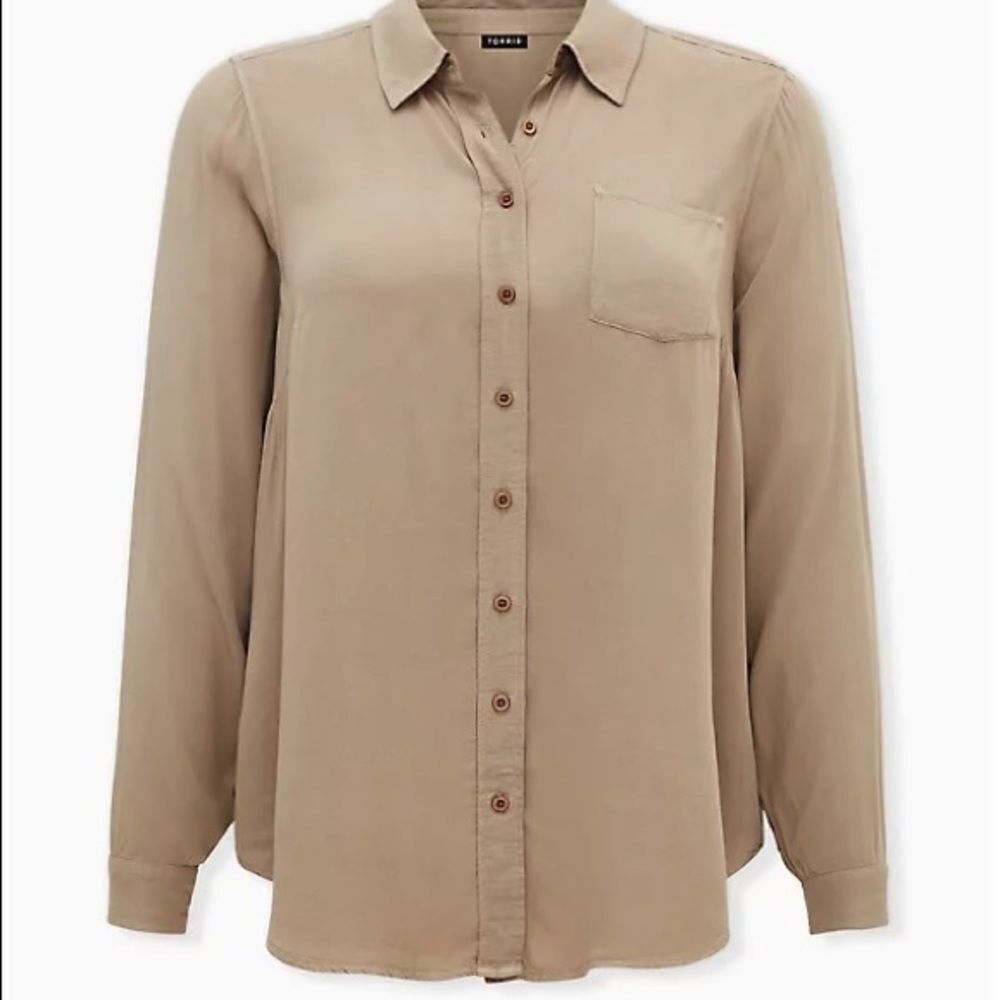 Torrid Taupe Washed Button Front Blouse